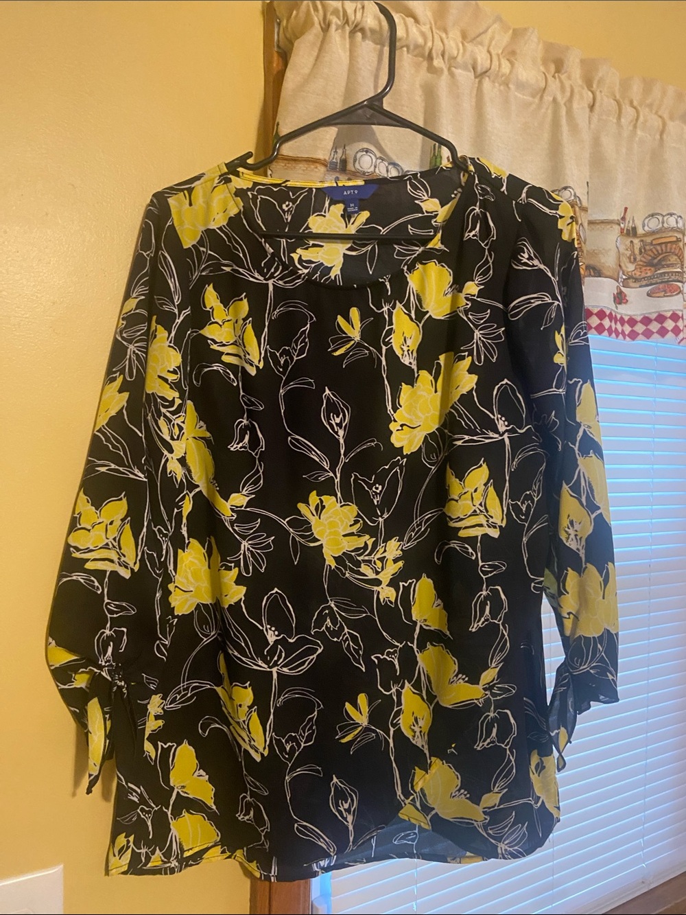Apt. 9 Black Floral Blouse with Yellow Bloom Print